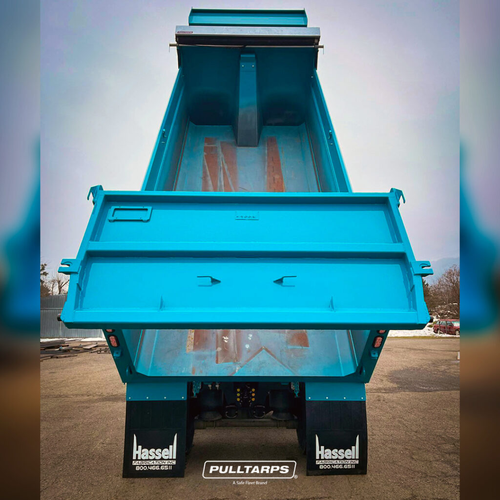 Pulltarps® featured on a square dump body fitted for a Peterbilt platform.