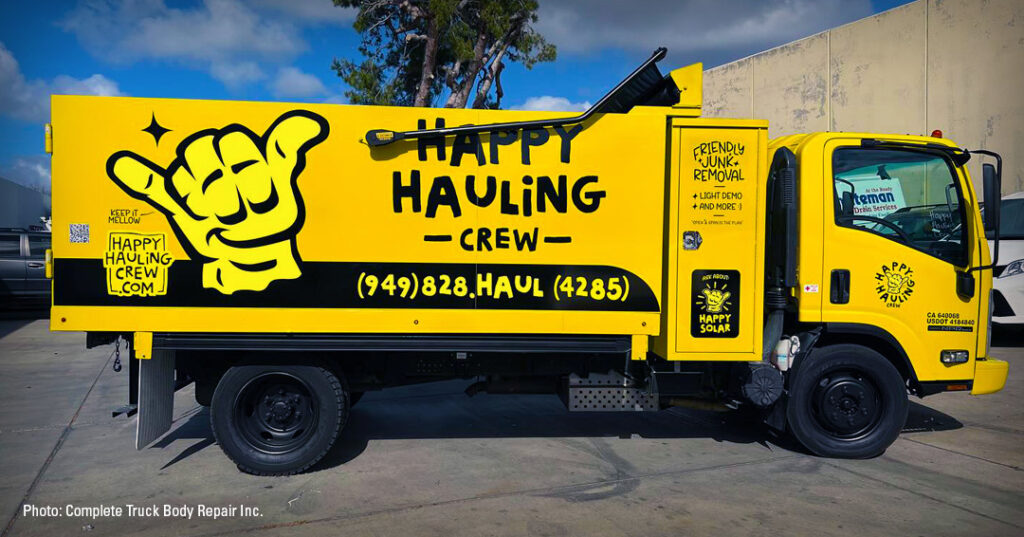 Complete Truck Body Repair Inc. installation on a Happy Hauling Crew cab over truck