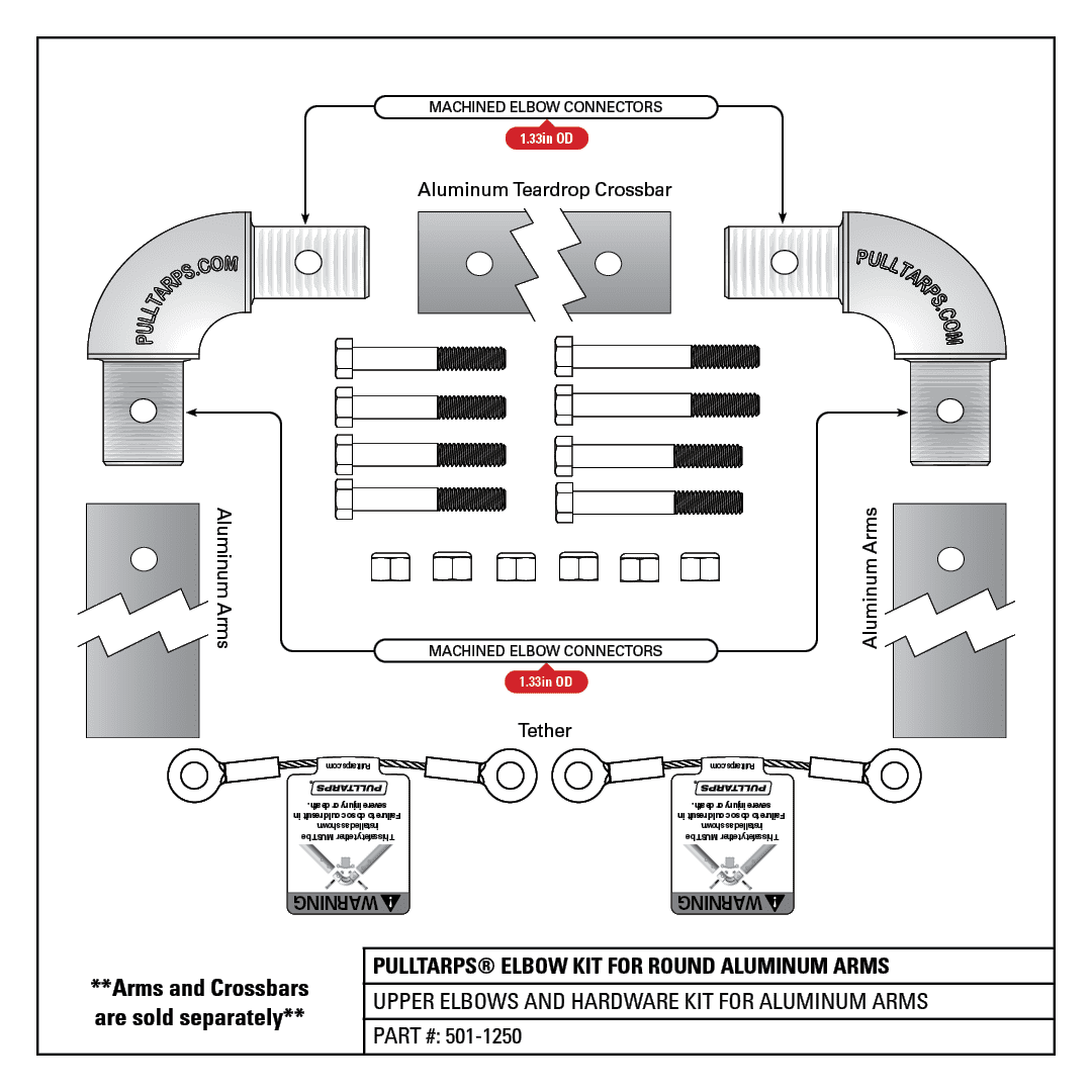 Elbow Kit For Round Aluminum Arm Tubes and Teardrop Pullbar - Image 2