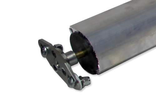 Metal cylindrical tube with a small mounting bracket attached to one end; appears to be a roller/shaft component for machinery.